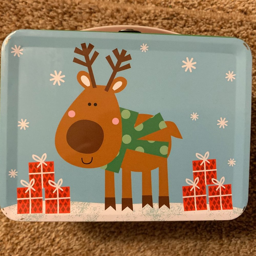 Small Christmas Reindeer Metal Tin Lunch Box